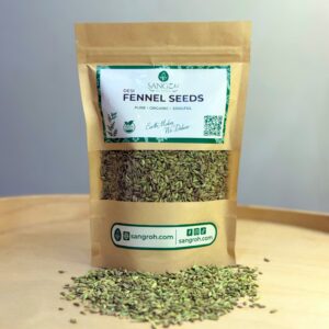 Pure organic desi fennel seeds in resealable pouch with loose saunf for digestion, bloating relief, and freshness