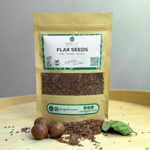 Pure organic flax seeds in resealable pouch with loose alsi seeds for digestion, omega-3 intake, and heart health